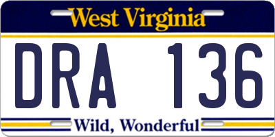 WV license plate DRA136