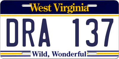 WV license plate DRA137