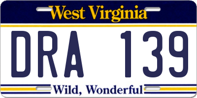 WV license plate DRA139