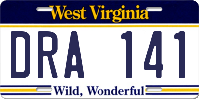 WV license plate DRA141