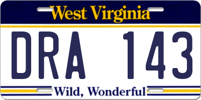 WV license plate DRA143