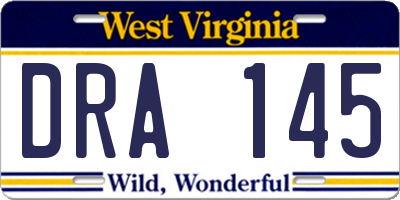 WV license plate DRA145