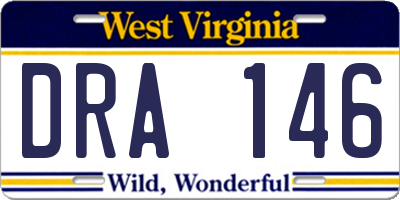 WV license plate DRA146