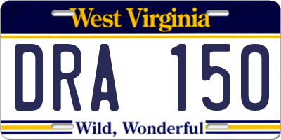 WV license plate DRA150