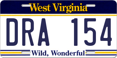 WV license plate DRA154