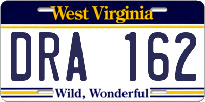 WV license plate DRA162