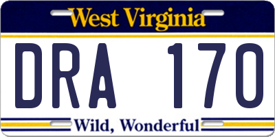 WV license plate DRA170