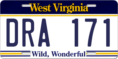 WV license plate DRA171