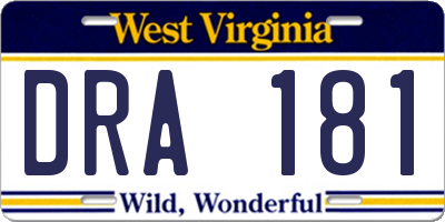 WV license plate DRA181