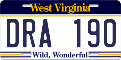 WV license plate DRA190