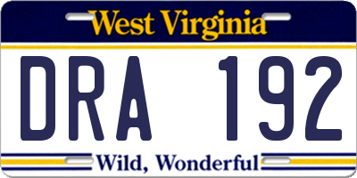 WV license plate DRA192