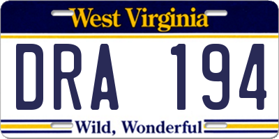 WV license plate DRA194