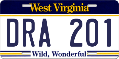 WV license plate DRA201