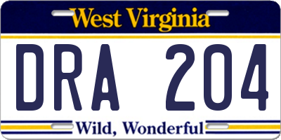 WV license plate DRA204