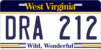 WV license plate DRA212