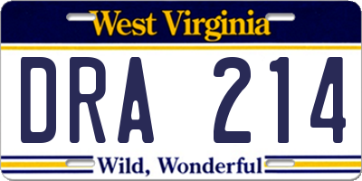 WV license plate DRA214