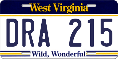WV license plate DRA215