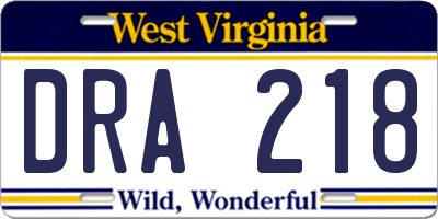 WV license plate DRA218