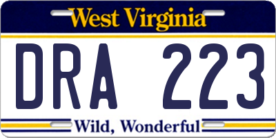 WV license plate DRA223