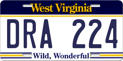 WV license plate DRA224