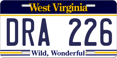WV license plate DRA226