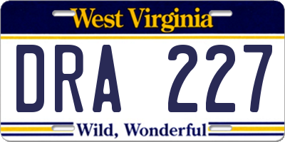 WV license plate DRA227
