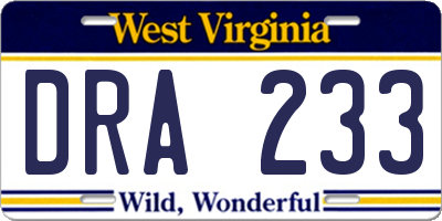 WV license plate DRA233