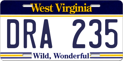 WV license plate DRA235
