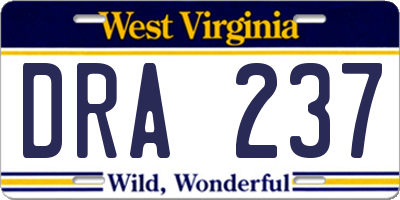 WV license plate DRA237