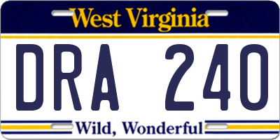 WV license plate DRA240