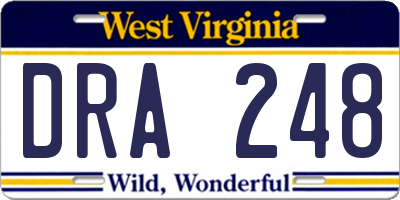 WV license plate DRA248