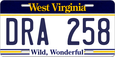 WV license plate DRA258