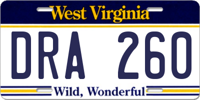 WV license plate DRA260