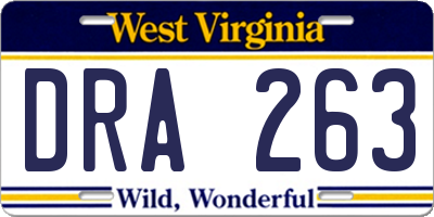 WV license plate DRA263