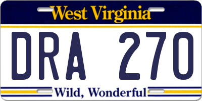 WV license plate DRA270