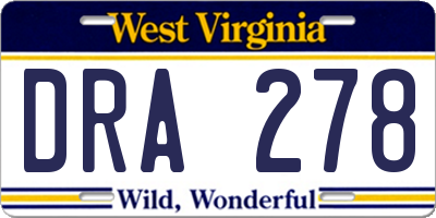 WV license plate DRA278