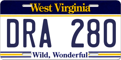 WV license plate DRA280