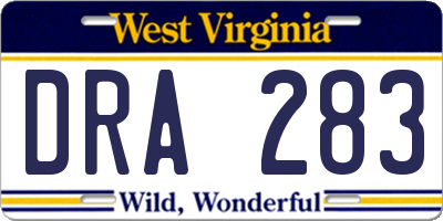 WV license plate DRA283