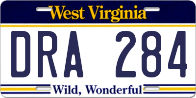 WV license plate DRA284