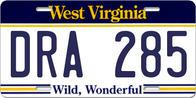 WV license plate DRA285