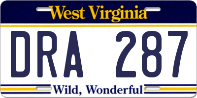 WV license plate DRA287