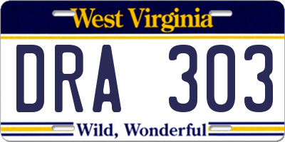 WV license plate DRA303