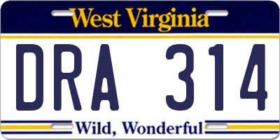WV license plate DRA314
