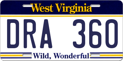 WV license plate DRA360
