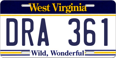 WV license plate DRA361