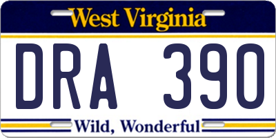 WV license plate DRA390