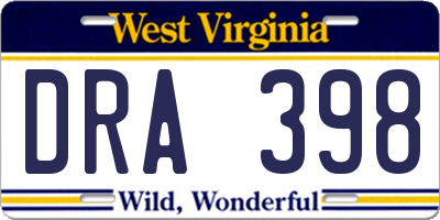 WV license plate DRA398