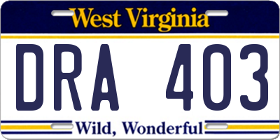 WV license plate DRA403