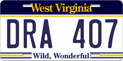 WV license plate DRA407