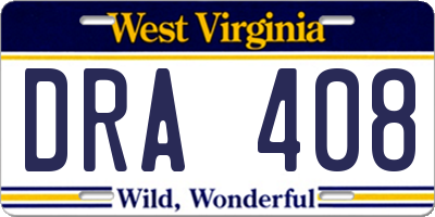 WV license plate DRA408